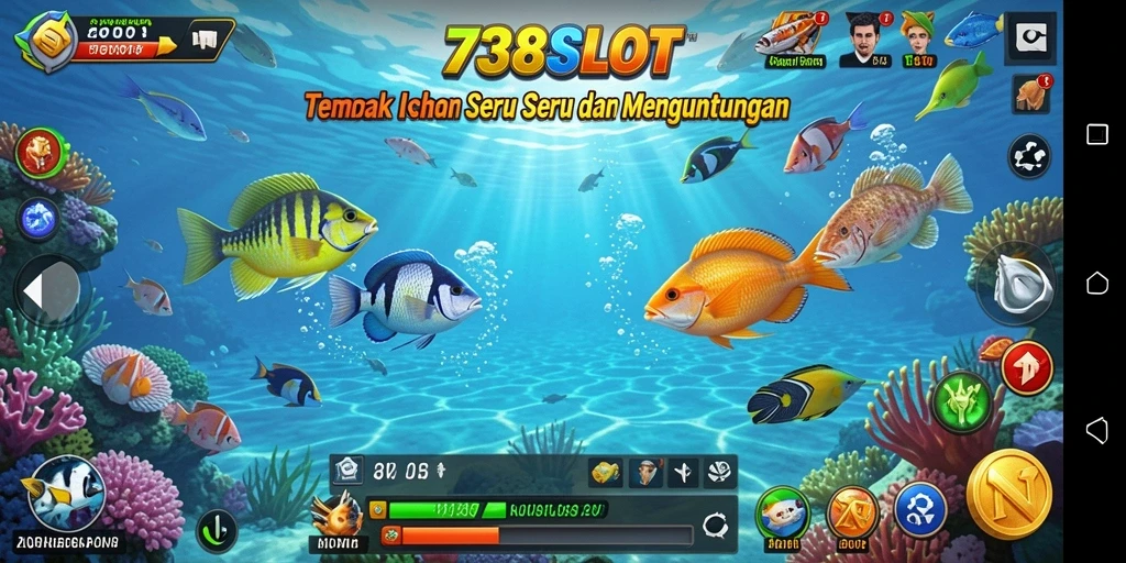 Tampilan gameplay seru dari 738SLOT yang menampilkan aksi menembak ikan.