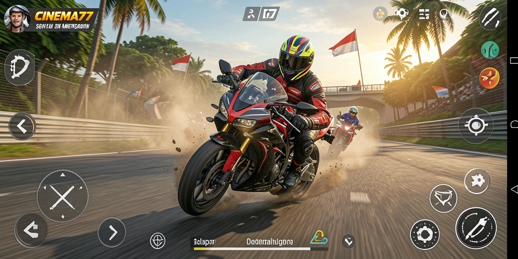 Tampilan utama CINEMA77 dengan aksi balapan yang mendebarkan.