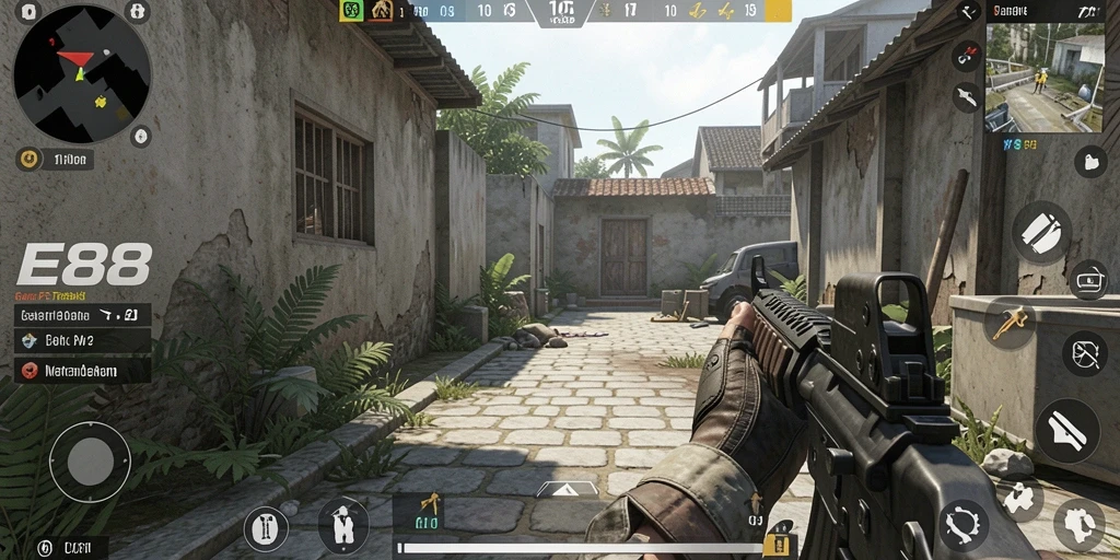 Tampilan gameplay E88 yang mendebarkan dalam pertarungan FPS.