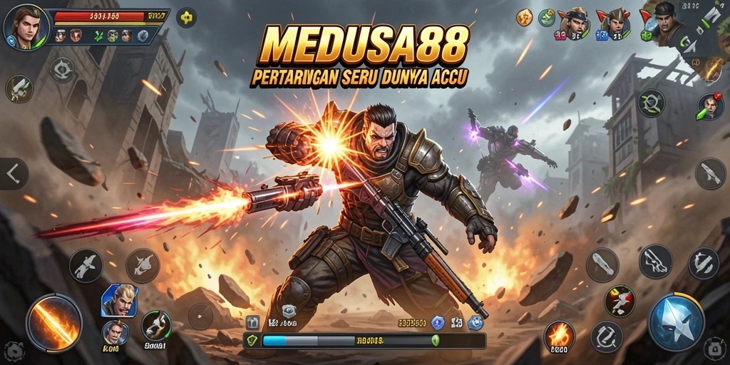 Screenshot utama MEDUSA88 menunjukkan aksi pertarungan yang mendebarkan.