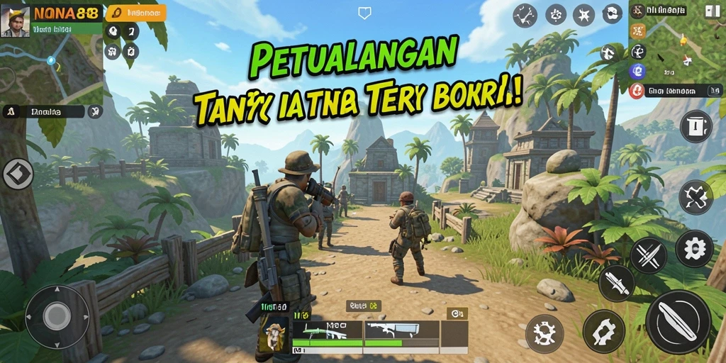 Screenshot utama NONA88 menampilkan aksi seru di dunia terbuka.