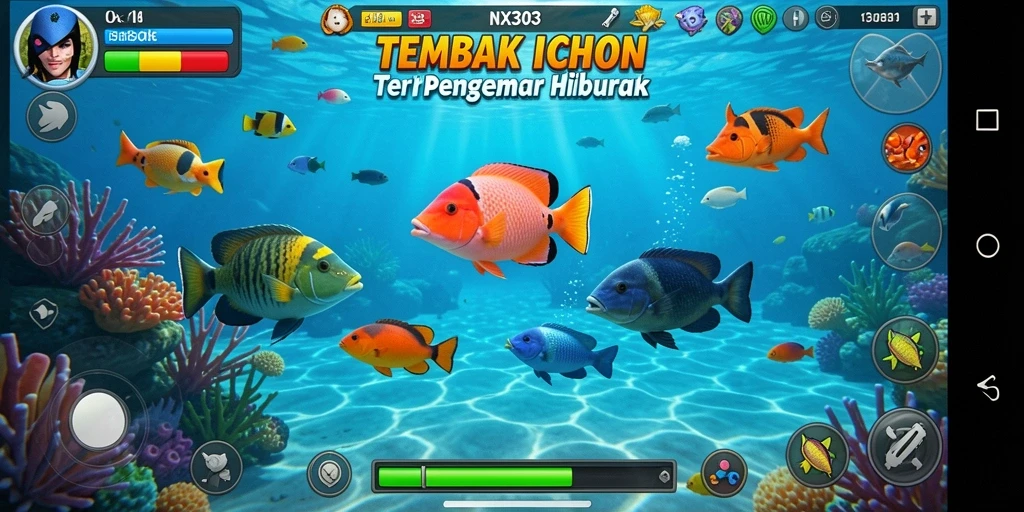 Screenshot gameplay NX303 menampilkan aksi menangkap ikan yang mendebarkan.