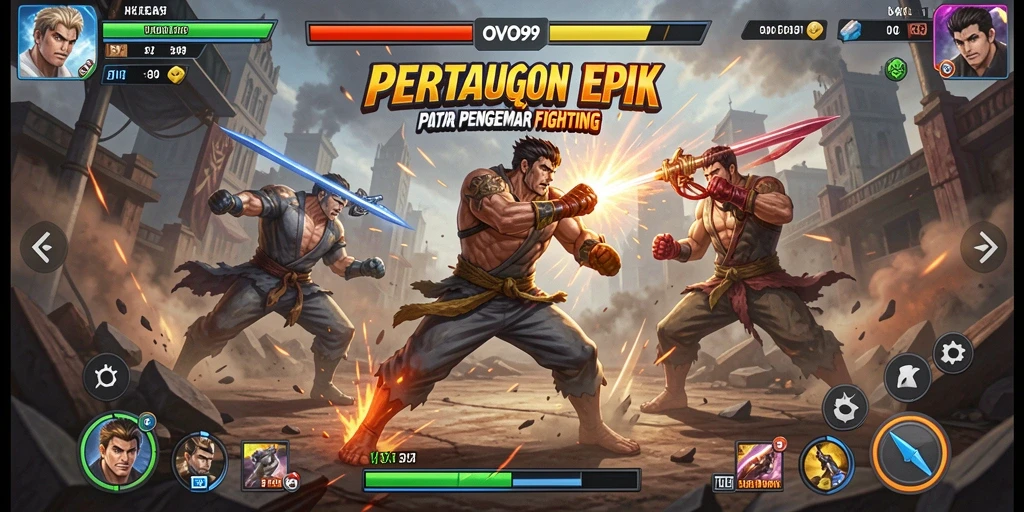 Tangkapan layar gameplay OVO99 dengan pertarungan yang mendebarkan.