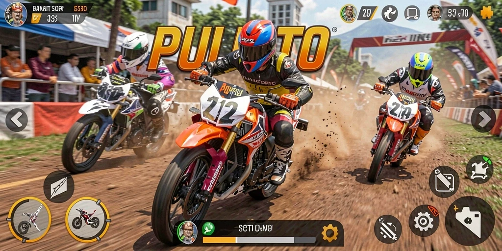 Gameplay seru PULITOTO dengan motor balap cepat.