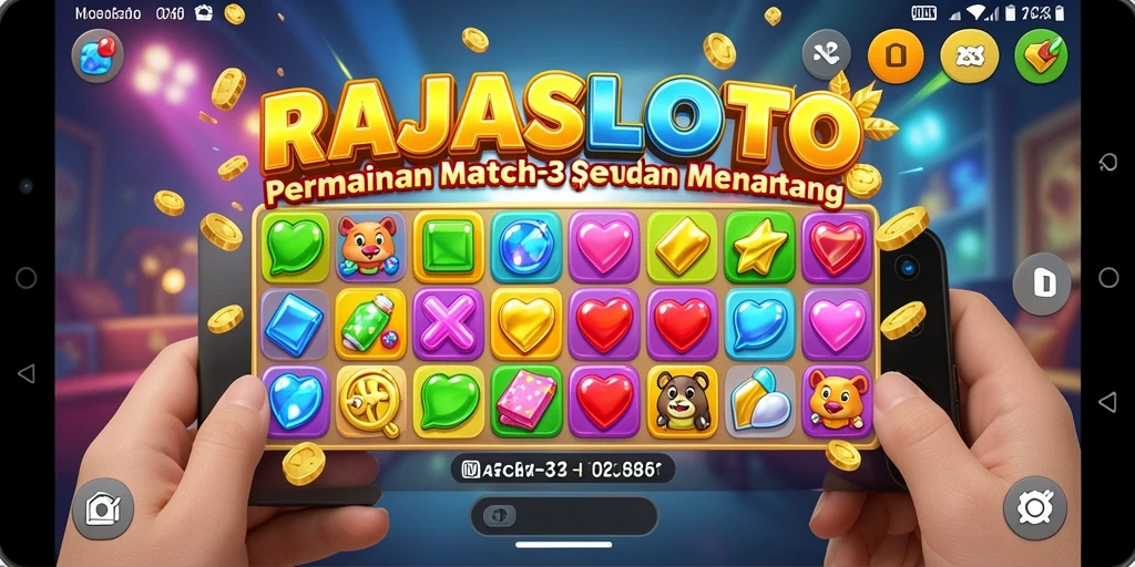 Tampilan menyenangkan dari gameplay Match-3 RAJASLOTO.