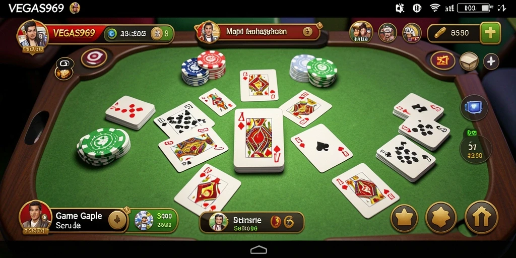 Screenshot gameplay VEGAS969 yang menunjukkan suasana permainan Gaple.