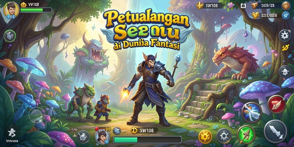 Screenshot gameplay VW108 menampilkan pemandangan indah dan aksi seru dalam petualangan.