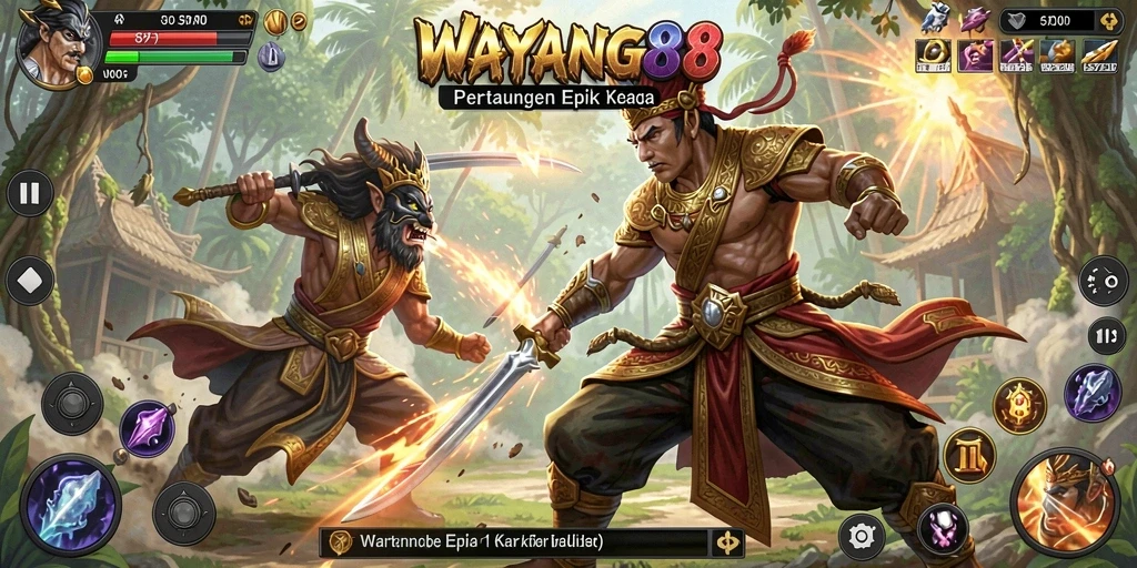 Tangkapan layar dari gameplay WAYANG88 yang mengagumkan dengan karakter bertarung.