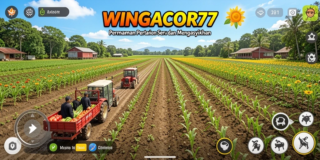 Tampilan gameplay seru dalam WINGACOR77 menampilkan pertanian yang indah.